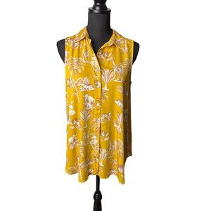 Rose + Olive Women's Yellow Safari Print Sleeveless Button-Down Top Size S NWT
